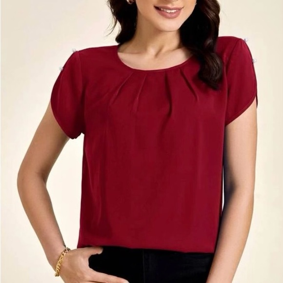 EMERY ROSE Solid Pleated Detail Top sz L - Picture 2 of 8